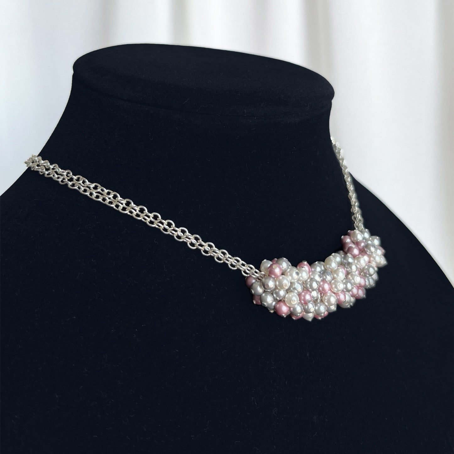 The Genevieve Necklace - Pearl Cluster Necklace - Pink Grey