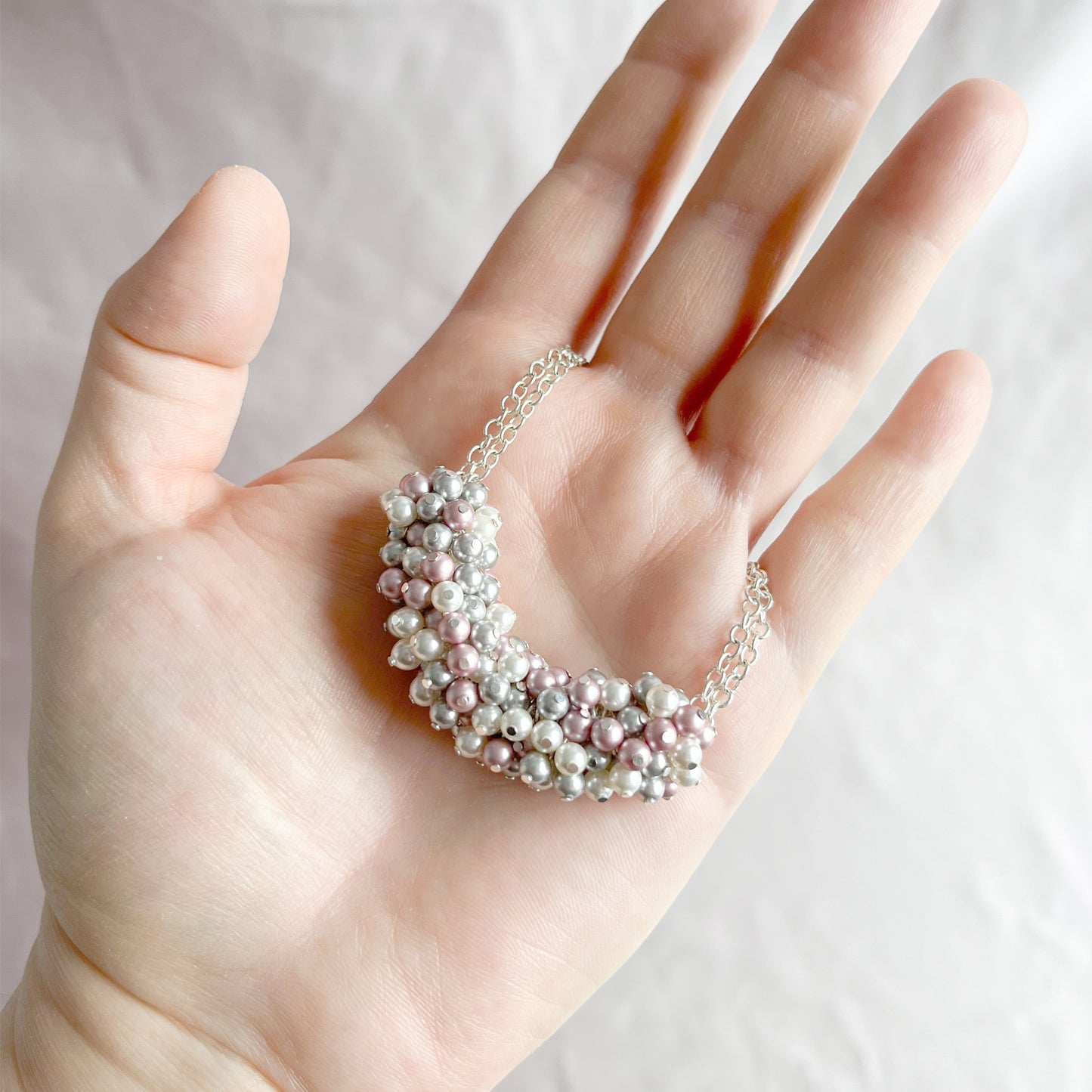 The Genevieve Necklace - Pearl Cluster Necklace - Pink Grey