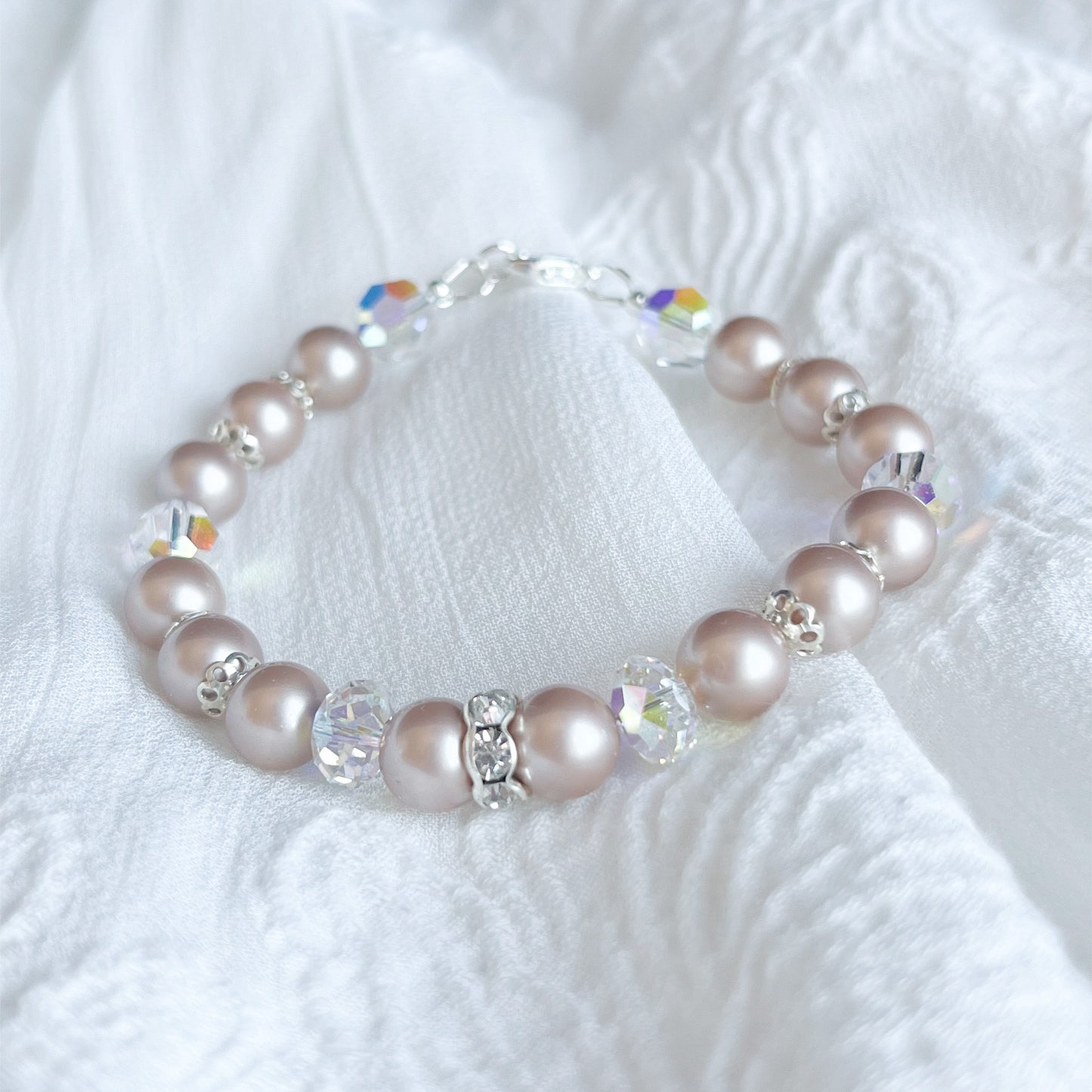 The Amélie Bracelet - Hand-Strung Crystal Pearl Bracelet - Almond