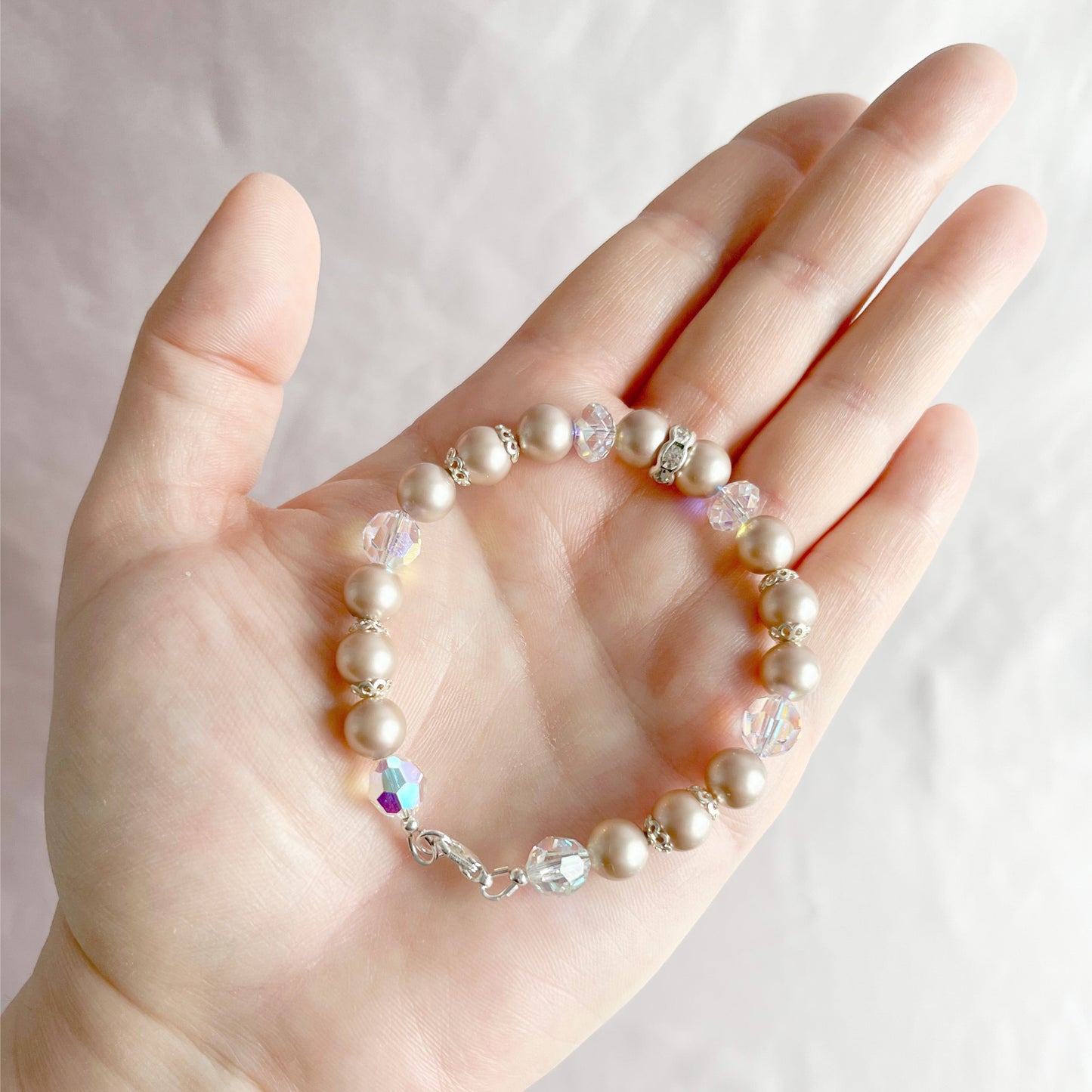 The Amélie Bracelet - Hand-Strung Crystal Pearl Bracelet - Almond