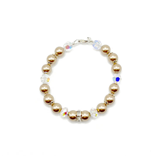 Bronze crystal pearl bracelet with sterling silver accents, hand-strung with a warm, vintage feel.