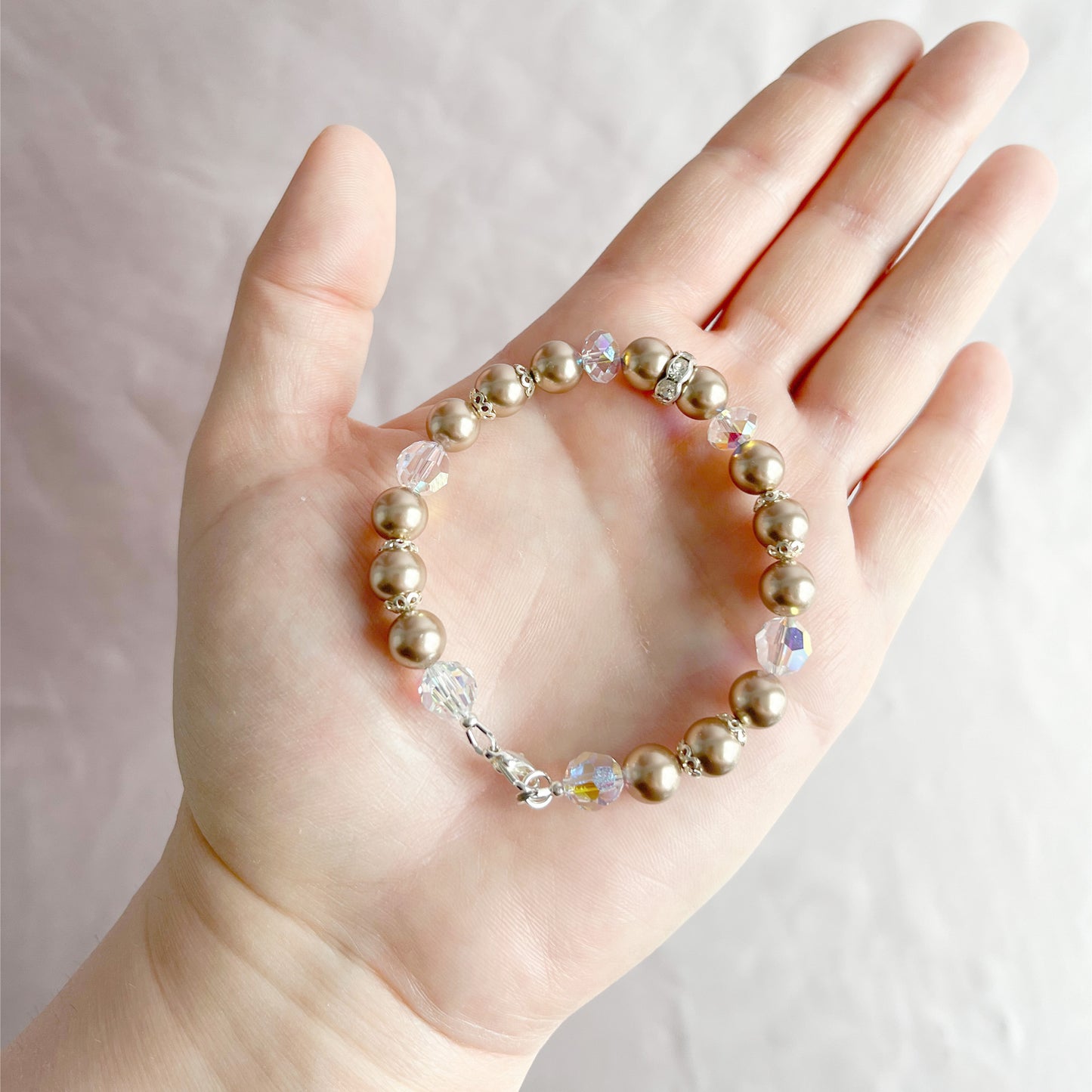 The Amélie Bracelet - Hand-Strung Crystal Pearl Bracelet - Bronze