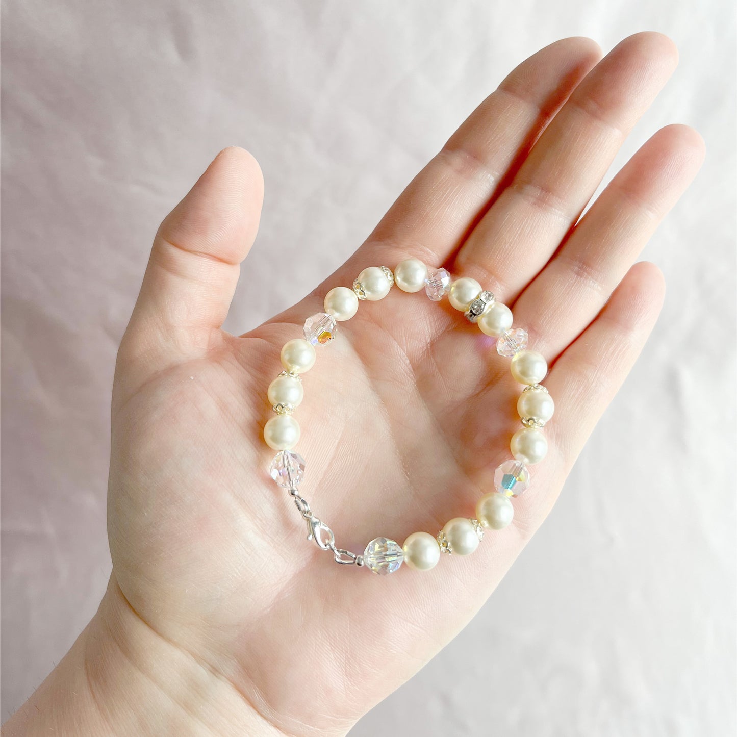 The Amélie Bracelet - Hand-Strung Crystal Pearl Bracelet - Cream