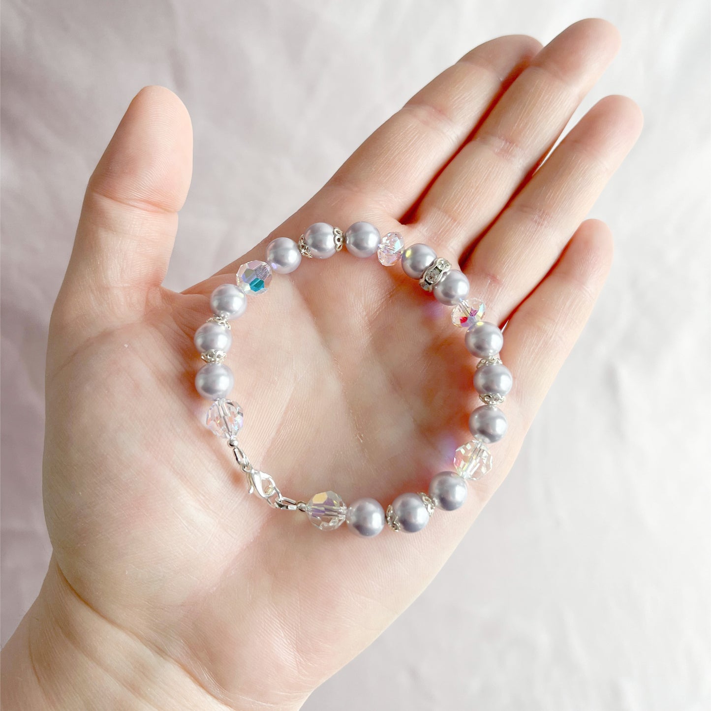 The Amélie Bracelet - Hand-Strung Crystal Pearl Bracelet - Lavender