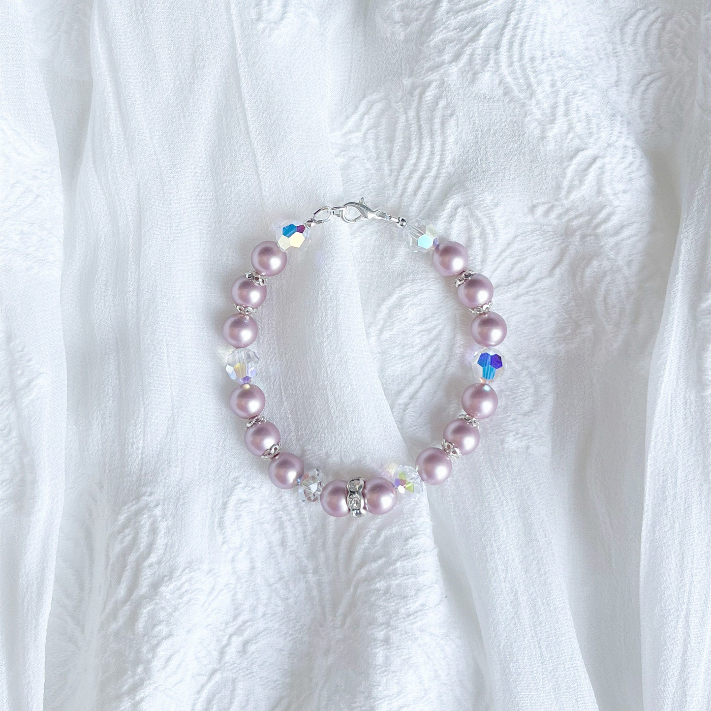 The Amélie Bracelet - Hand-Strung Crystal Pearl Bracelet - Pink Rose