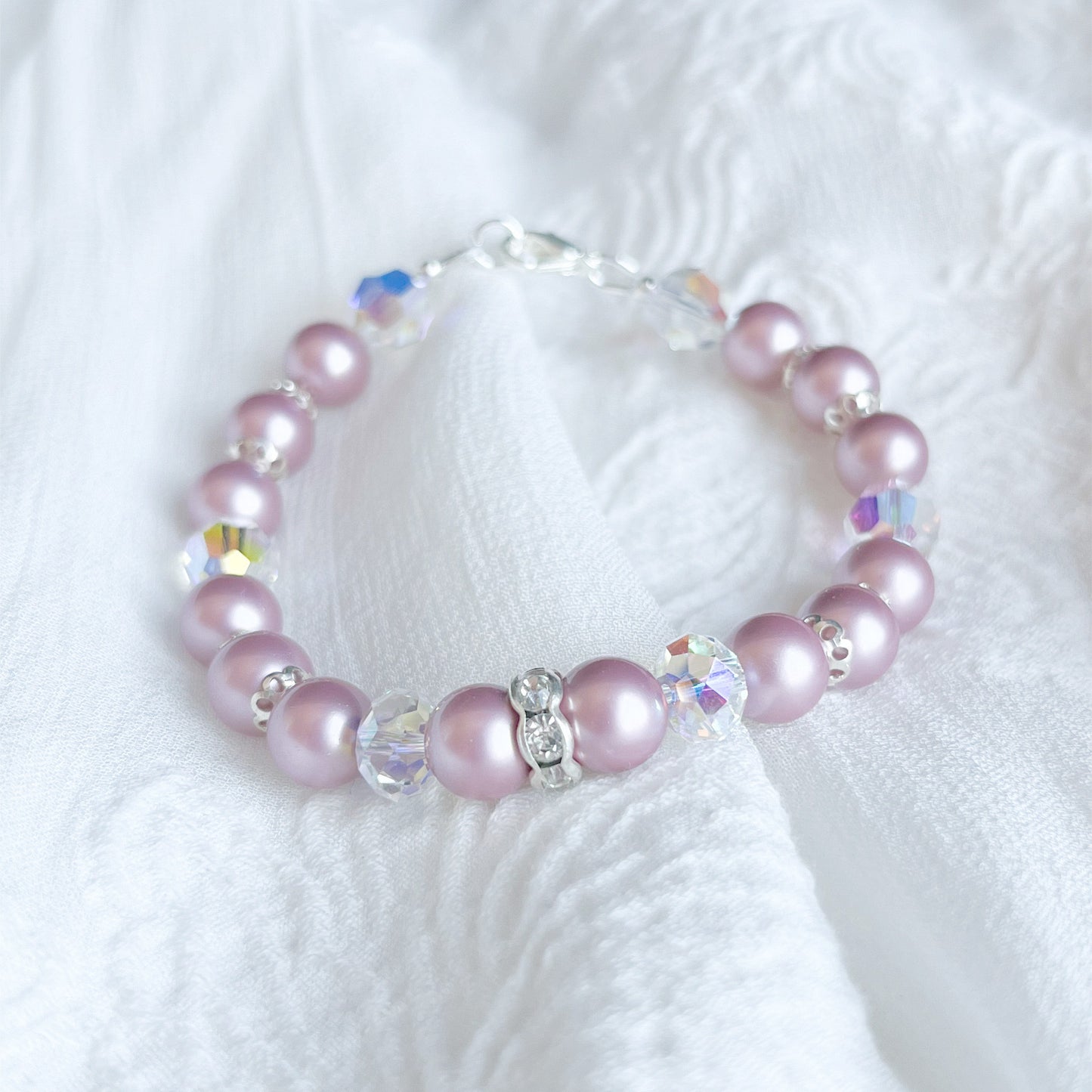 The Amélie Bracelet - Hand-Strung Crystal Pearl Bracelet - Pink Rose