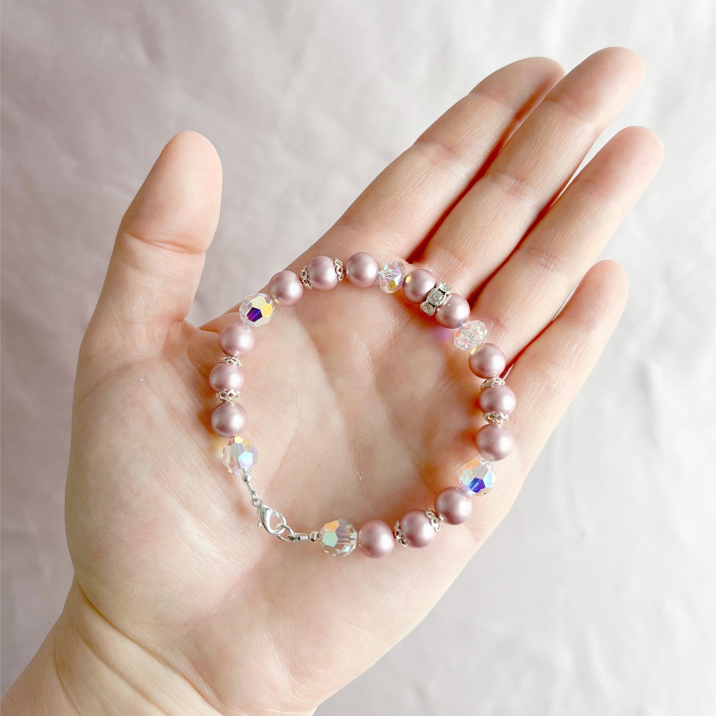 The Amélie Bracelet - Hand-Strung Crystal Pearl Bracelet - Pink Rose