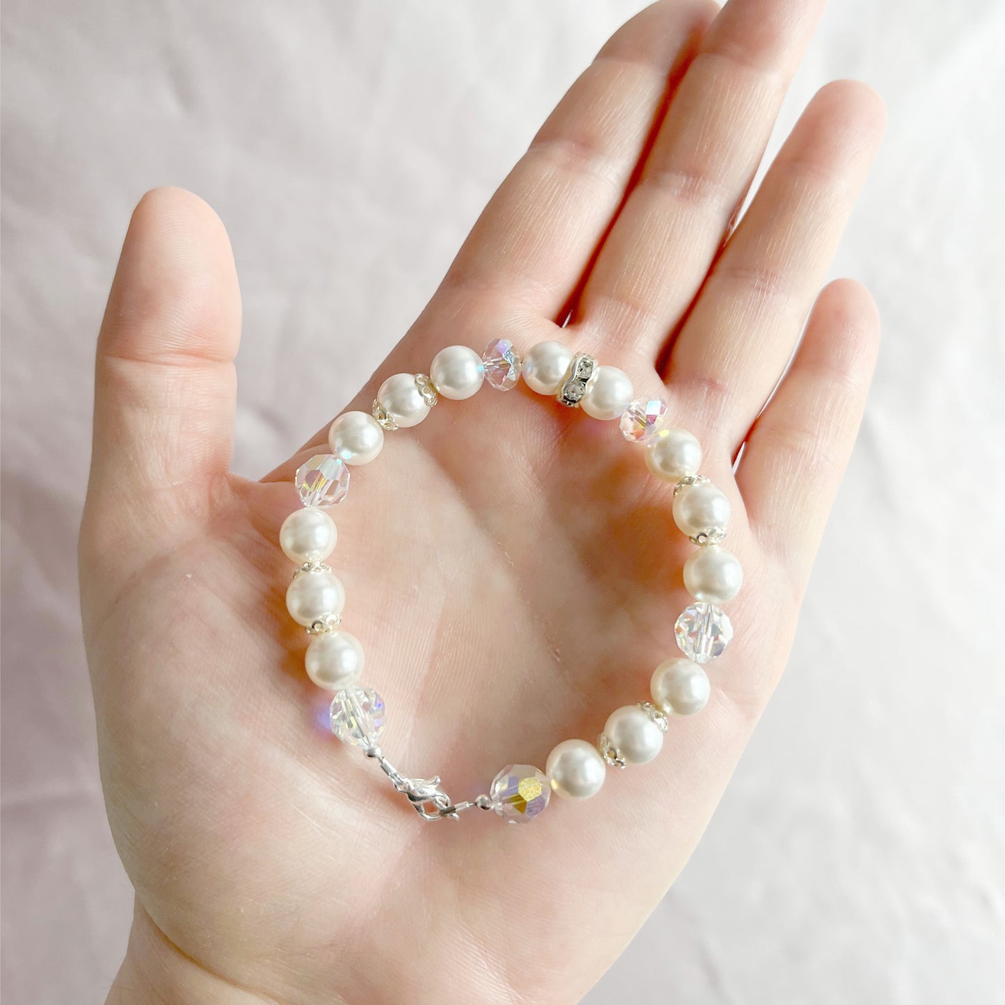 The Amélie Bracelet - Hand-Strung Crystal Pearl Bracelet - White