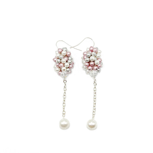 Pink and gray pearl cluster earrings with sterling silver hooks, romantic and subtly colorful.